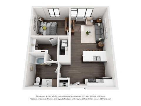 Floor plan for 1 bed, 1 bath, 718 sqft